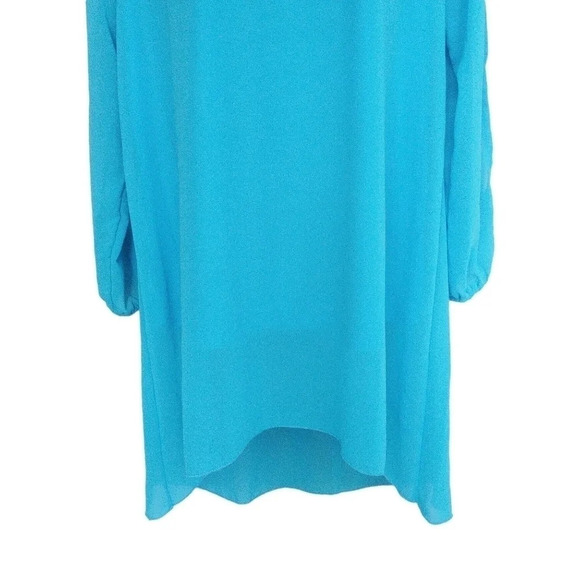 High-Low Blue Tunic Top Blue Lightweight Open Sleeve M - Picture 6 of 7